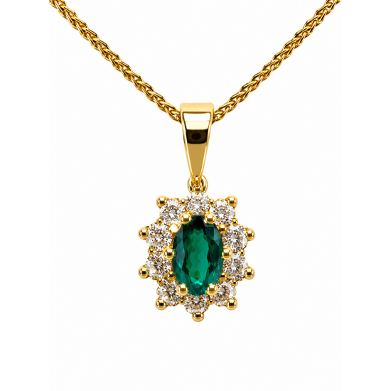 Pre Owned 18ct Emerald and Diamond Pendant and Chain ZC21